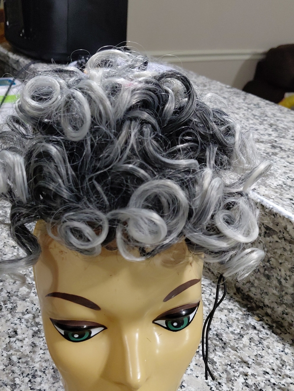 Curly Short Wig in Black & Silver - Women Hair Bun